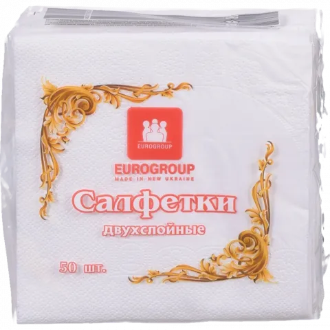 Серветки Єврогруп 50 шт. 2-х сл. біла 020