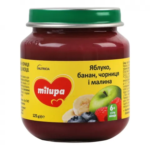 Пюре Milupa 125 г Яблуко, банан, чорниця та малина
