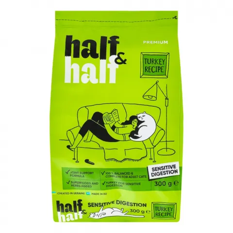 Корм д/котів HalfHalf 300 г з чутливим травленням з індичкою