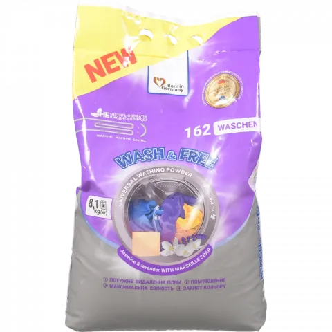Порошок Wash and Free 8100 г універсальний Жасмин та лаванда з марсельським милом