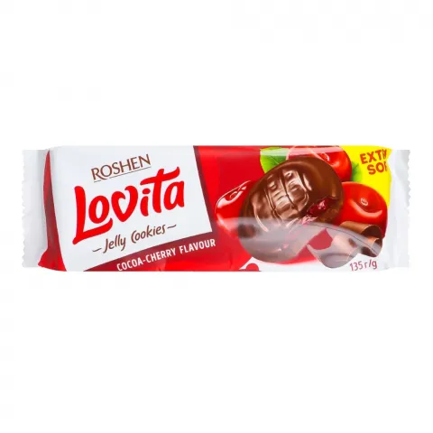 Печ Рошен 135 г Lovita Jelly Cookies з желейною начин. какао+вишня