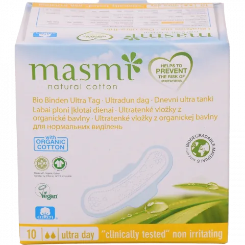 Прокладки Masmi 10 шт. ультратонкі органічні д/норм. виділ. з крил.