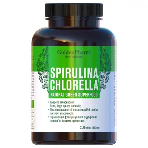 Добавка дієтична Golden Pharm Спіруліна+Хлорелла 200 табл.
