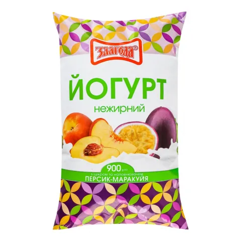 Йогурт Злагода 900 г п/е н/ж Персик-Маракуя