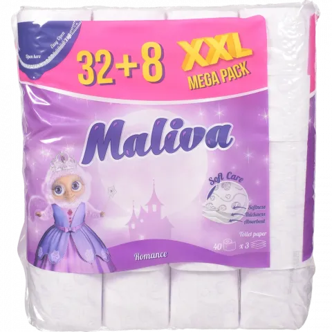 Туал. папір Maliva 40 рул. по 130 арк., 17 м, 3-х шар. Романс И784 (Болгарія)