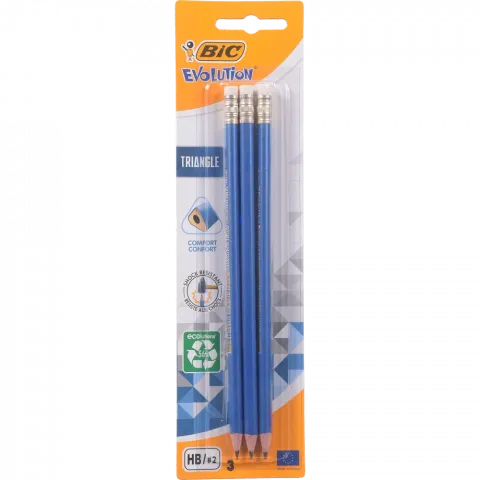 Олівці чорнограф. BIC Evolution Triangle 3 шт. з ластиком