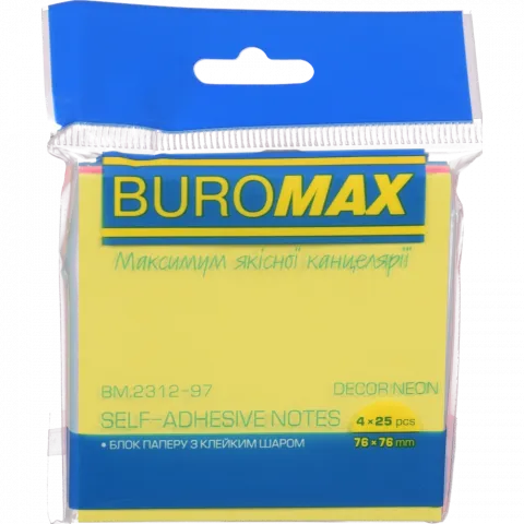 Блок д/нотаток BuroMax 100 арк. 76х76 мм неон BM.2312-97