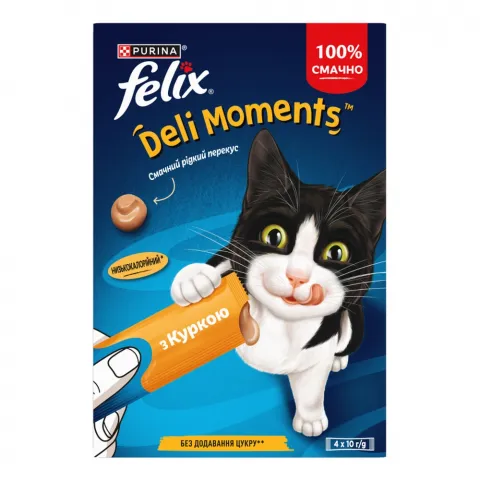 Ласощі д/котів Фелікс 4х10 г Deli moments з куркою