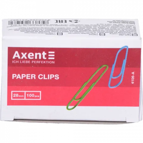 Скріпка канцелярська Axent 28 мм 100 шт. кругла кольор. 4106-А