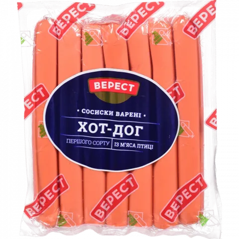 Сосиски Верест Хот-дог з м`яса птиці 1 ґат. порц. ваг.
