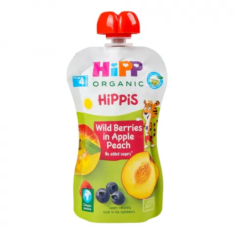 Пюре Hipp 90 г д/пак. Яблуко, персик, чорниця, малина 8525-02