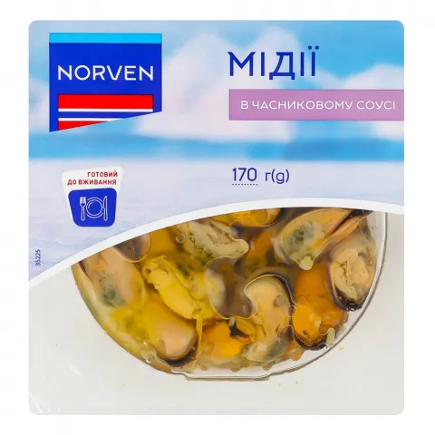 Мідії Norven 170 г в часник. соусі (термоформа)