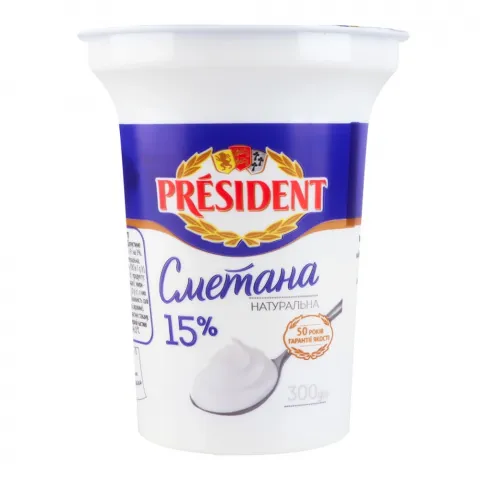 Сметана Президент 15 300 г стак.
