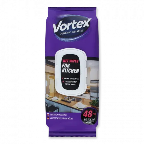 Серветки вологі Vortex 48 шт. д/кухні господарчі