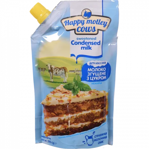 Молоко згущ. Happy Motley Cows 290 г д/пак.