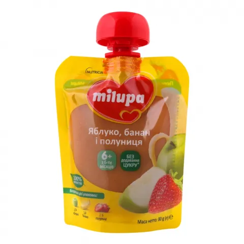 Пюре Milupa 80 г д/пак. Яблуко, банан та полуниця