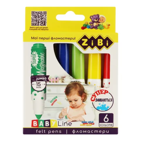 Фломастери ZiBi Superwashable Super Jumbo Baby 6 шт. Line ZB.2816