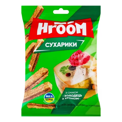 Сухарики Hroom! житні 60 г зі смаком холодцю з хріном