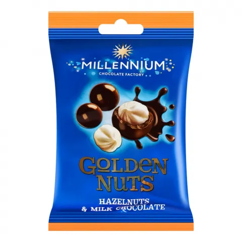 Цукерки Драже Міленіум Golden Nut 100 г фундук/мол. шок.