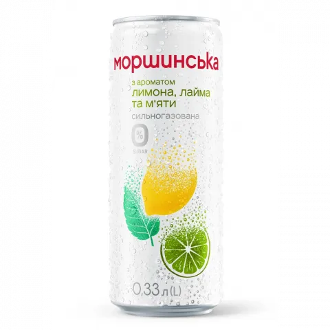 Вода Моршинська+Флейворд Вотер 0,33 л з/б сл./газ. з ароматом Лимон-лайм-мята