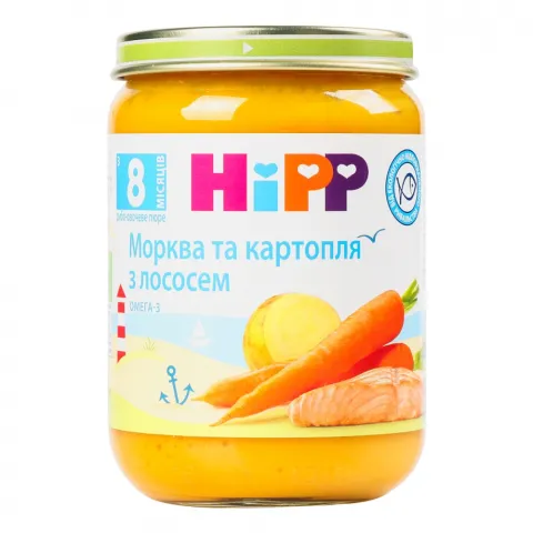 Пюре Hipp 190 г Лосось, морква, карт. 6105