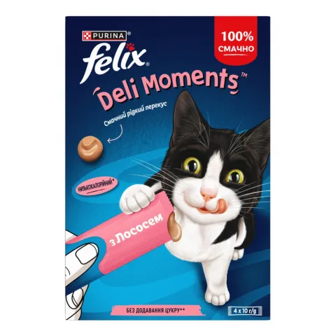 Ласощі д/котів Фелікс 4х10 г Deli moments з лососем