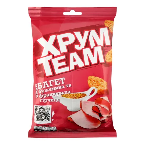 Сухарі ХрумTeam Багет 60 г зі смак. буженини та француз. гірчиці
