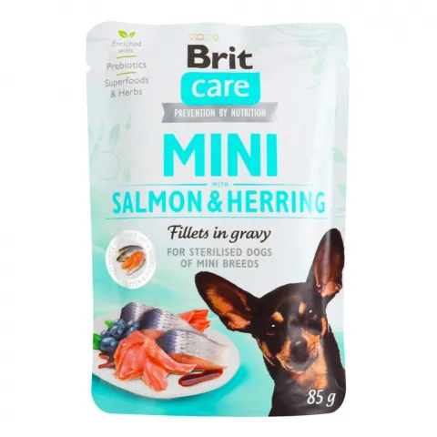 Корм д/собак Brit Care Mini 85 г пак. з філе лосося/оселед. в соусі