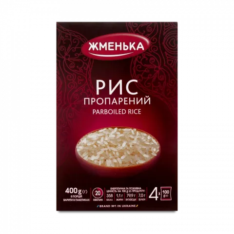 Рис Жменька 400 г карт. Променистий пропарений