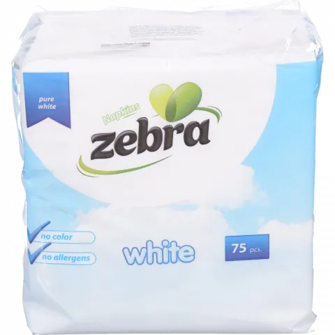 Серветки Zebra 75 шт. 3333 см, 1 шар. білі И135 (Болгарія)