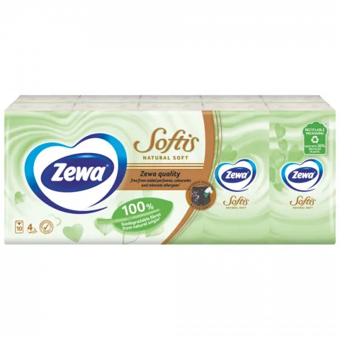 Хустинки нос. Zewa 10х9 шт. Softis Natural Soft