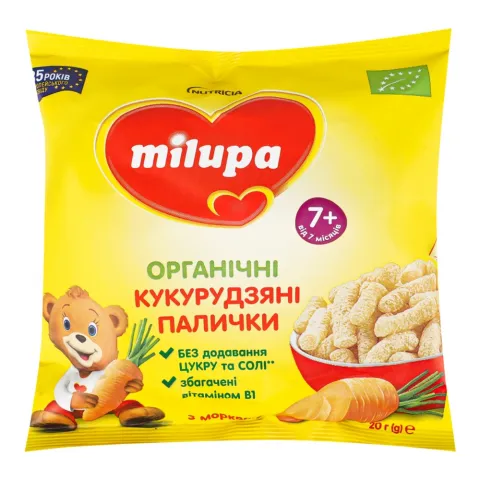 Палички кукурудз. Milupa дит. органічні з морквою 7+міс.