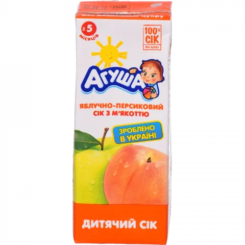 Сік Агуня 200 мл т/пак. з м`як. яблуко-персик