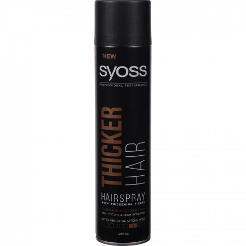 Лак д/волосся Syoss 400 мл Thicker hair з волокнами д/потовщення фіксація 4