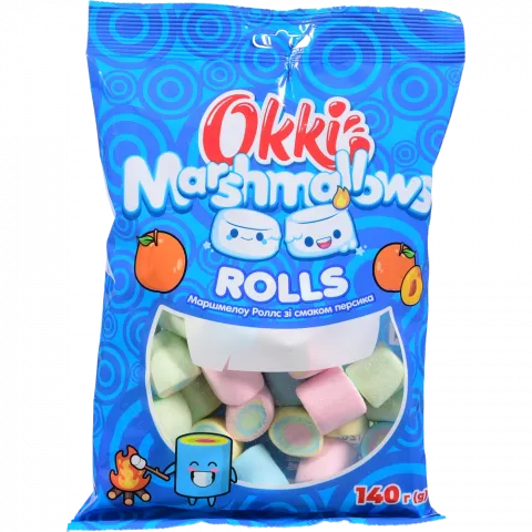 Маршмеллоу Okki 140 г Rolls зі смаком персика