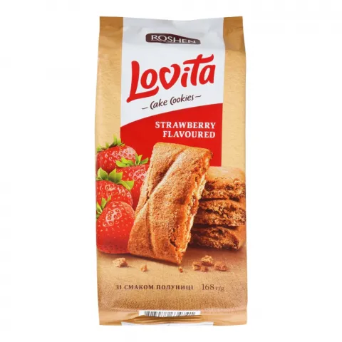 Печ Рошен 168 г Lovita Cake Cookies з полуничною начин.