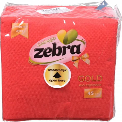 Серветки Zebra Gold двошарові 45/35 шт. червоні И169/767 (Болгарія)