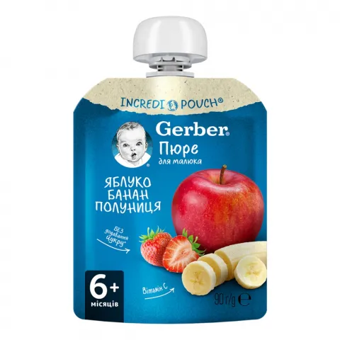 Пюре Gerber 90 г д/пак. яблуко, банан, полуниця