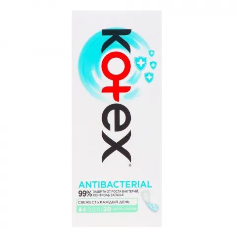 Прокладки щоден. Kotex 20 шт. Antibacterial екстра тонкі