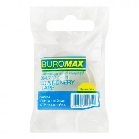 Стрічка клейка BuroMax канц. 12 мм х 10 м прозора BM.7111-01