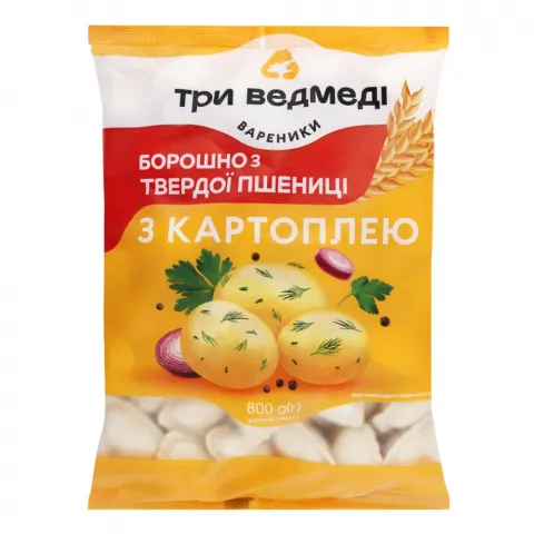 Вареники Три Ведмеді 800 г з картоплею з твердих сортів пшениці