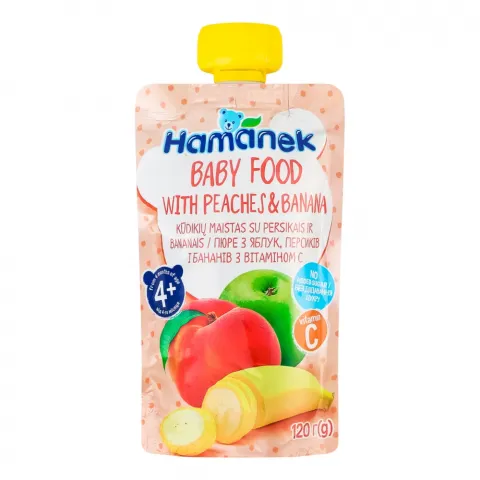 Пюре Hamanek 120 г д/пак. ябл. з персиком і бананом
