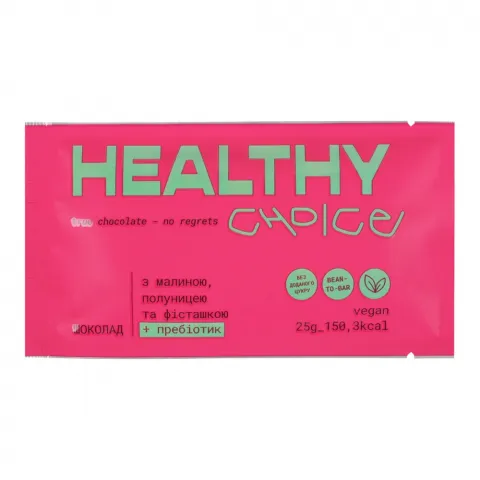 Шок Healthy Choice 25 г з полуницею/малиною та фісташкою