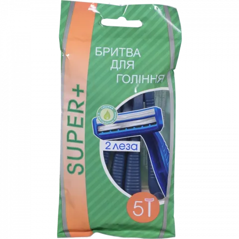 Станок д/гоління SUPER+ 5 шт. одноразовий зі змащувальною смужкою