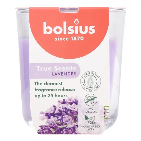Свіча Bolsius в скл. аром 80/73 True scents лаванда 25 год., арт. 101924930377
