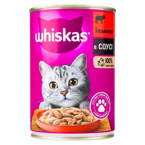Корм д/котів Віскас 400 г з/б Яловичина в соусі /7876