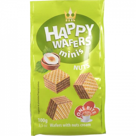 Вафлі FLIS 100 г Happy Wafers з нач. ліс горіх (Польща) И834