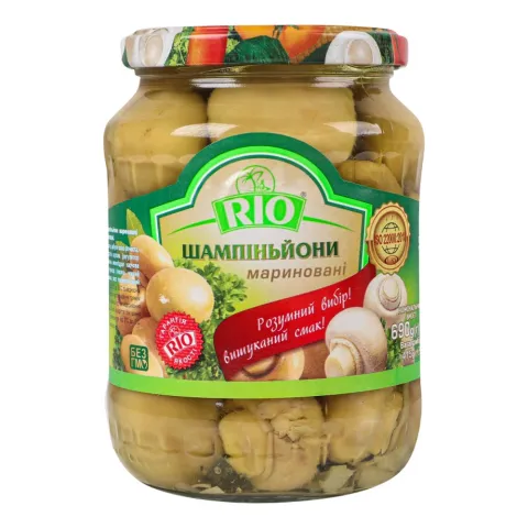 Гриби Шампіньйони Ріо 690 г скл. мариновані