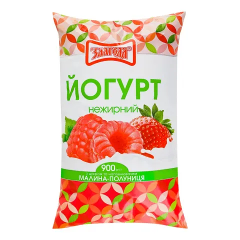 Йогурт Злагода 900 г п/е н/ж Малина-Полуниця