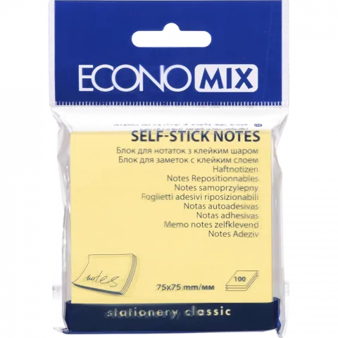 Блок д/нотаток клейкі Economix 75х75 мм 100 арк. жовті E20932